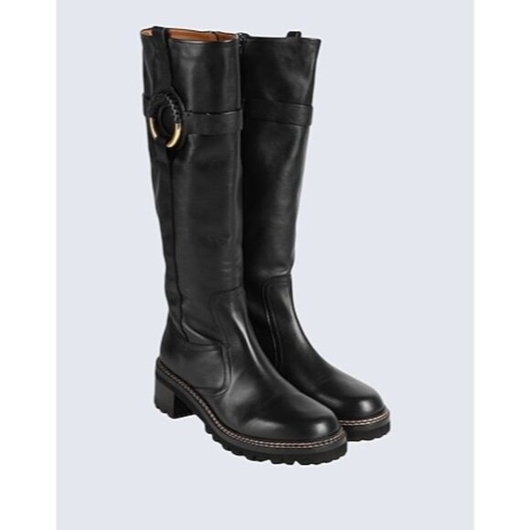 SEE BY CHLOE 45MM HANA LEATHER TALL BOOTS IN BLACK SIZE 38 - Picture 12 of 12